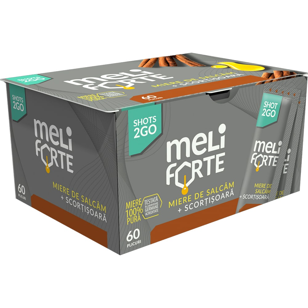 Miere de salcam si scortisoara, 60 plicuri, 600 g, MELIFORTE