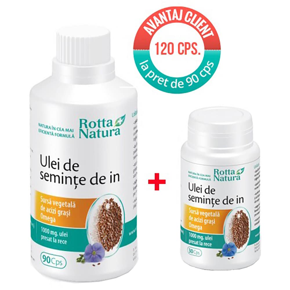 Supliment alimentar Pachet Ulei de Seminte de In, 120 capsule, ROTTA NATURA