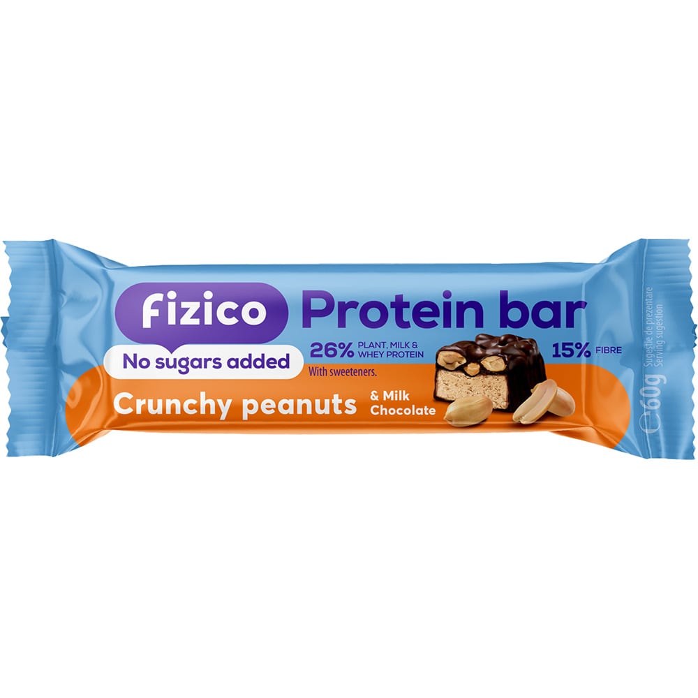 Baton proteic cu arahide crocante si caramel Fizico, 21 buc x 60g, SLY NUTRITIA