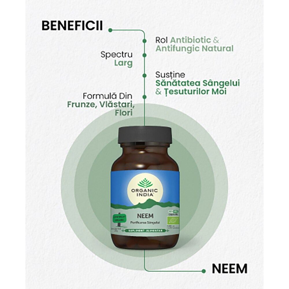Supliment alimentar Neem Purificarea sangelui, 60 capsule, ORGANIC INDIA