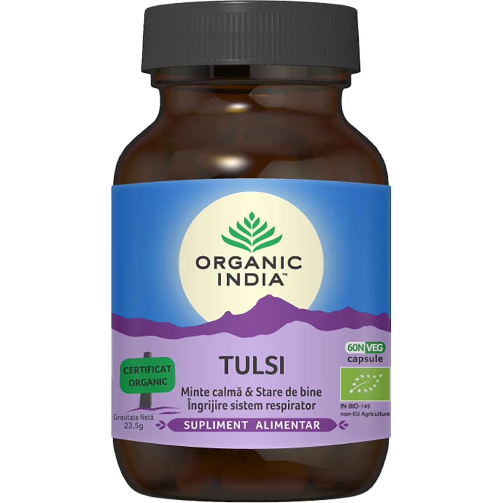 Supliment alimentar Tulsi Minte calma&Stare de bine, 60 capsule, ORGANIC INDIA