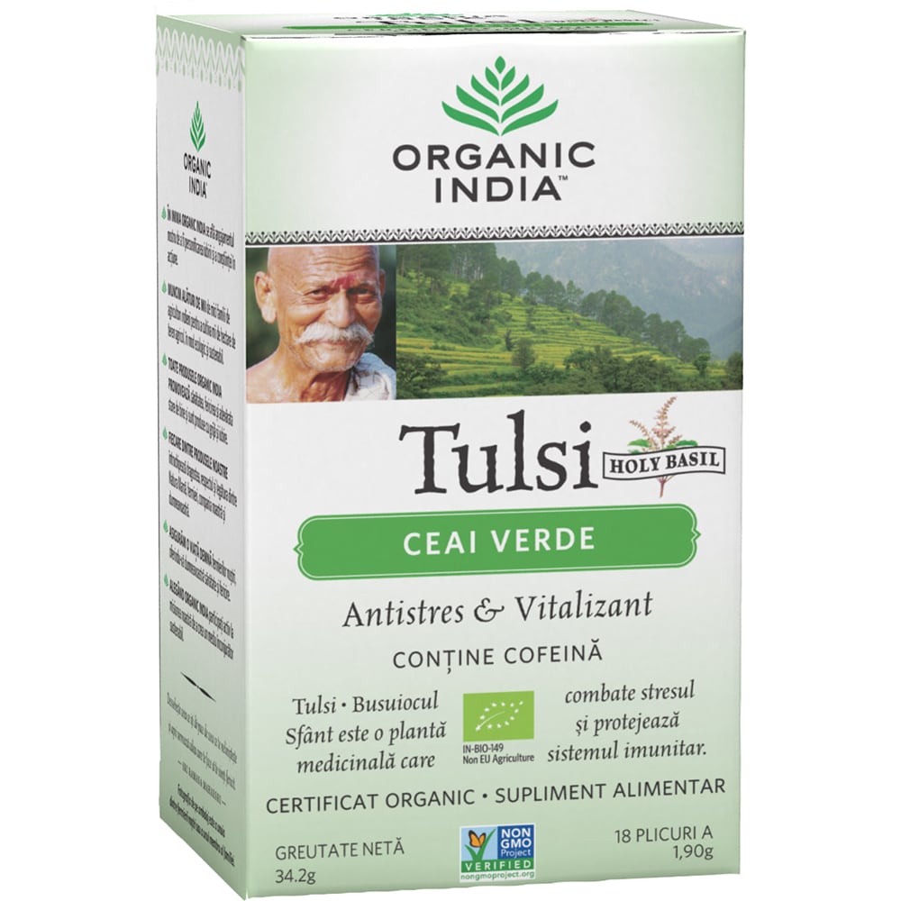 Ceai verde ORGANIC INDIA Tulsi, 18 plicuri, 34.2g
