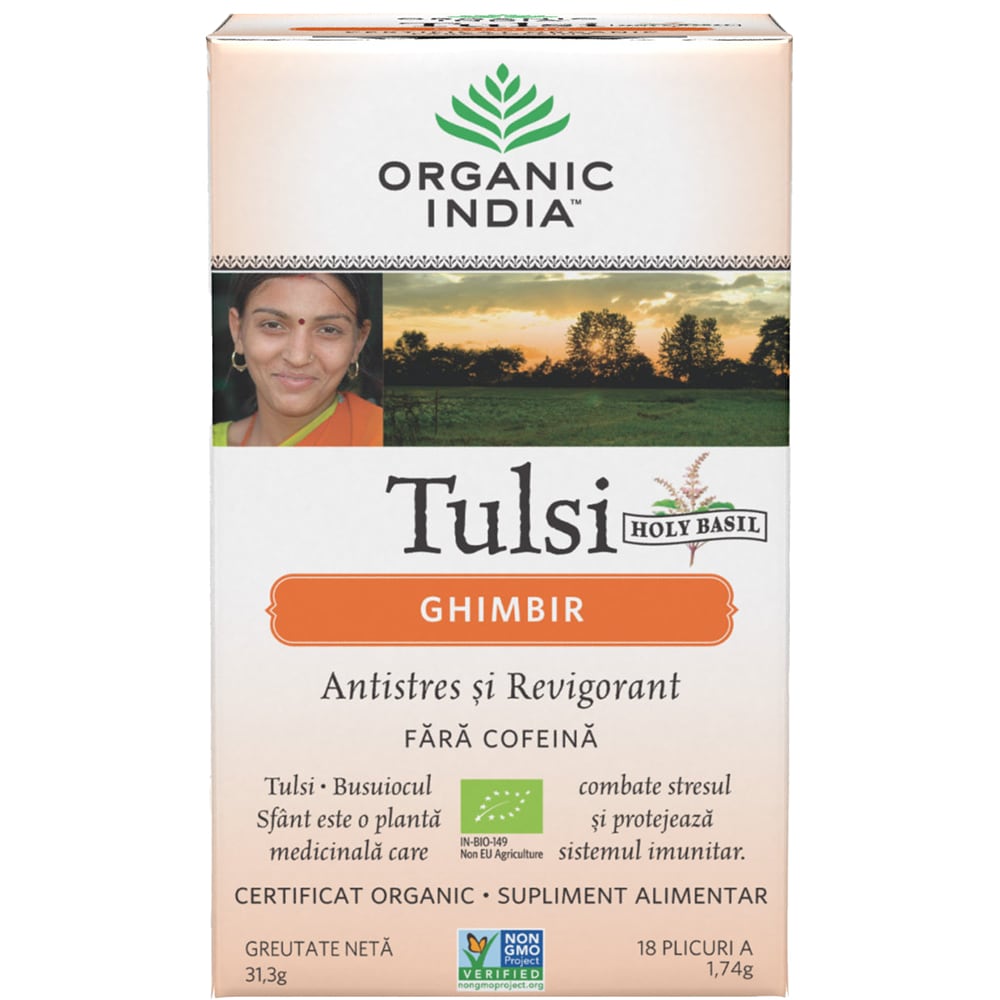 Ceai ORGANIC INDIA Tulsi Ghimbir, 18 plicuri, 31.3g