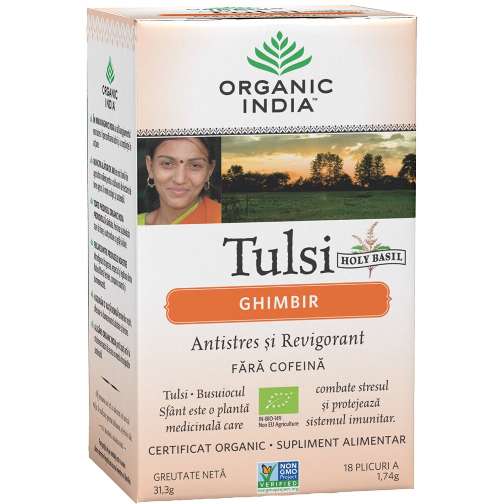 Ceai ORGANIC INDIA Tulsi Ghimbir, 18 plicuri, 31.3g