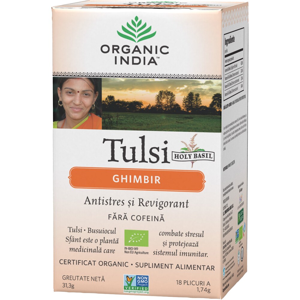 Ceai ORGANIC INDIA Tulsi Ghimbir, 18 plicuri, 31.3g