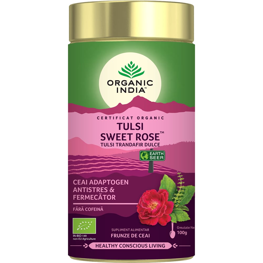 Ceai ORGANIC INDIA Tulsi Trandafir Dulce, 100g
