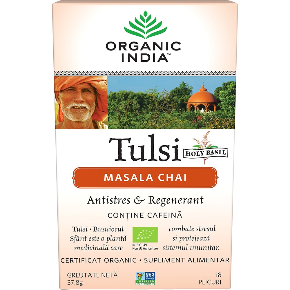 Ceai ORGANIC INDIA Tulsi Masala Chai, 18 plicuri, 37.8g