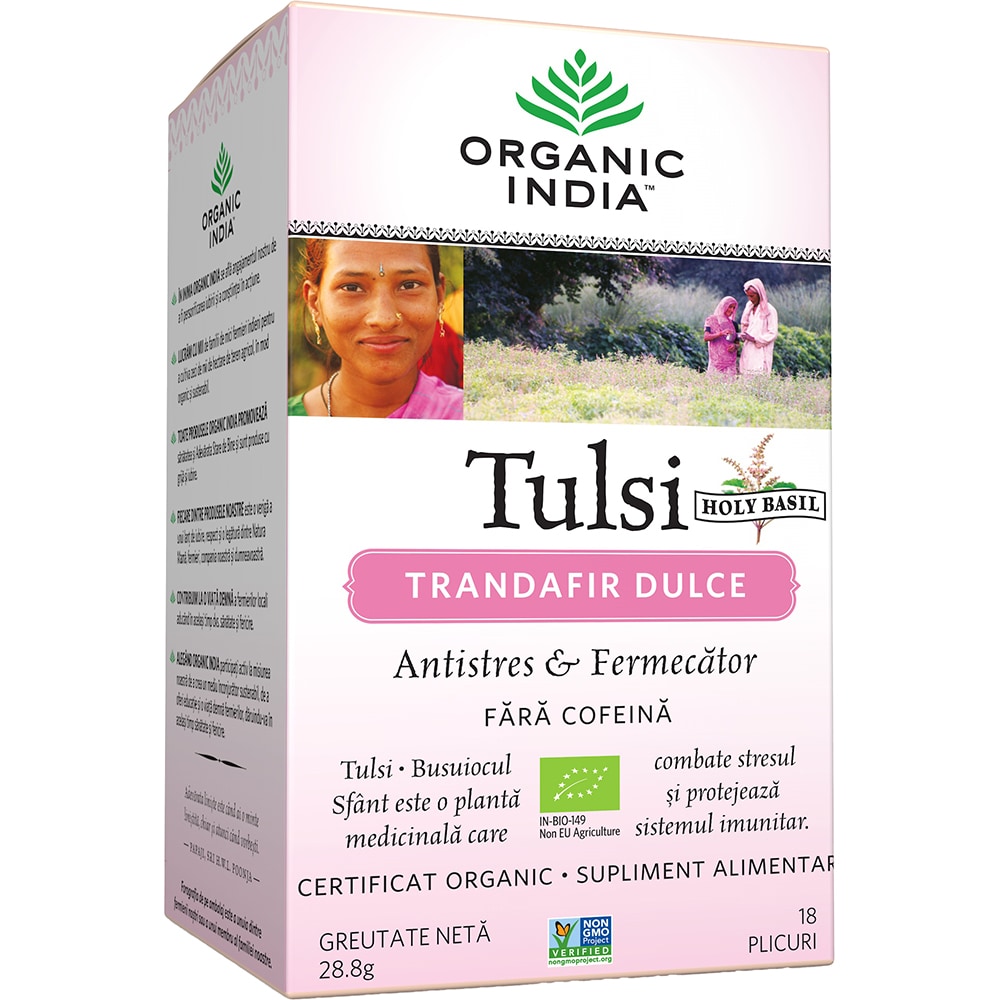 Ceai ORGANIC INDIA Tulsi Trandafir dulce, 18 plicuri, 28.8g
