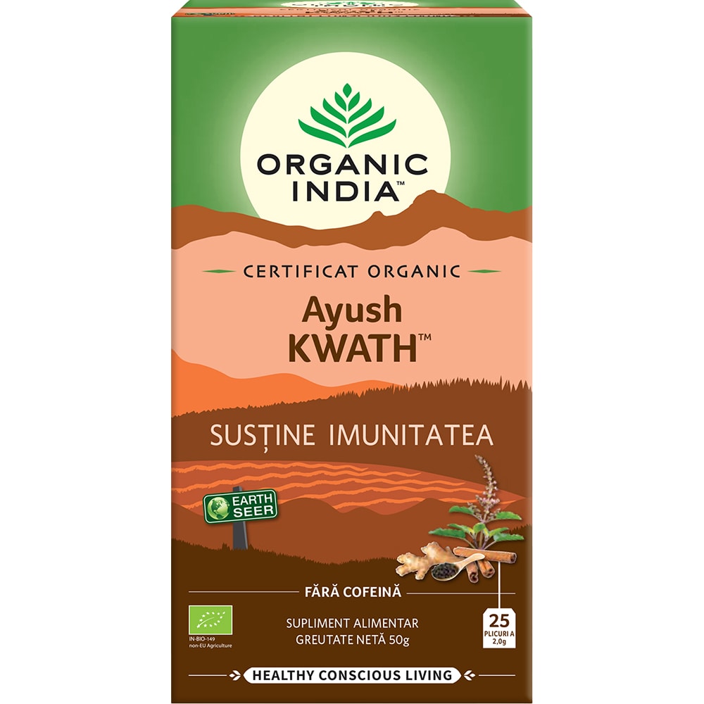 Ceai ORGANIC INDIA Tulsi Ayush Kwath, 25 plicuri, 50g