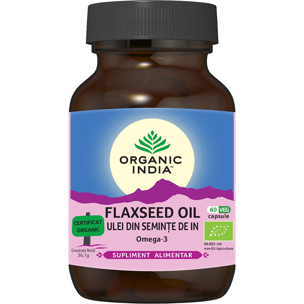 Supliment alimentar Ulei din seminte de in organic Omega-3, 60 capsule, ORGANIC INDIA