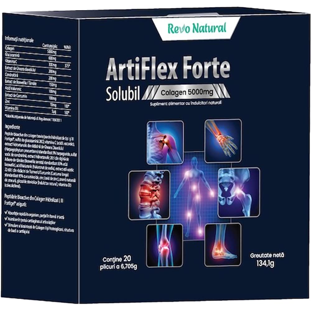 Supliment alimentar ArtiFlex Forte Colagen 5000 mg, 20 plicuri, REVO NATURAL
