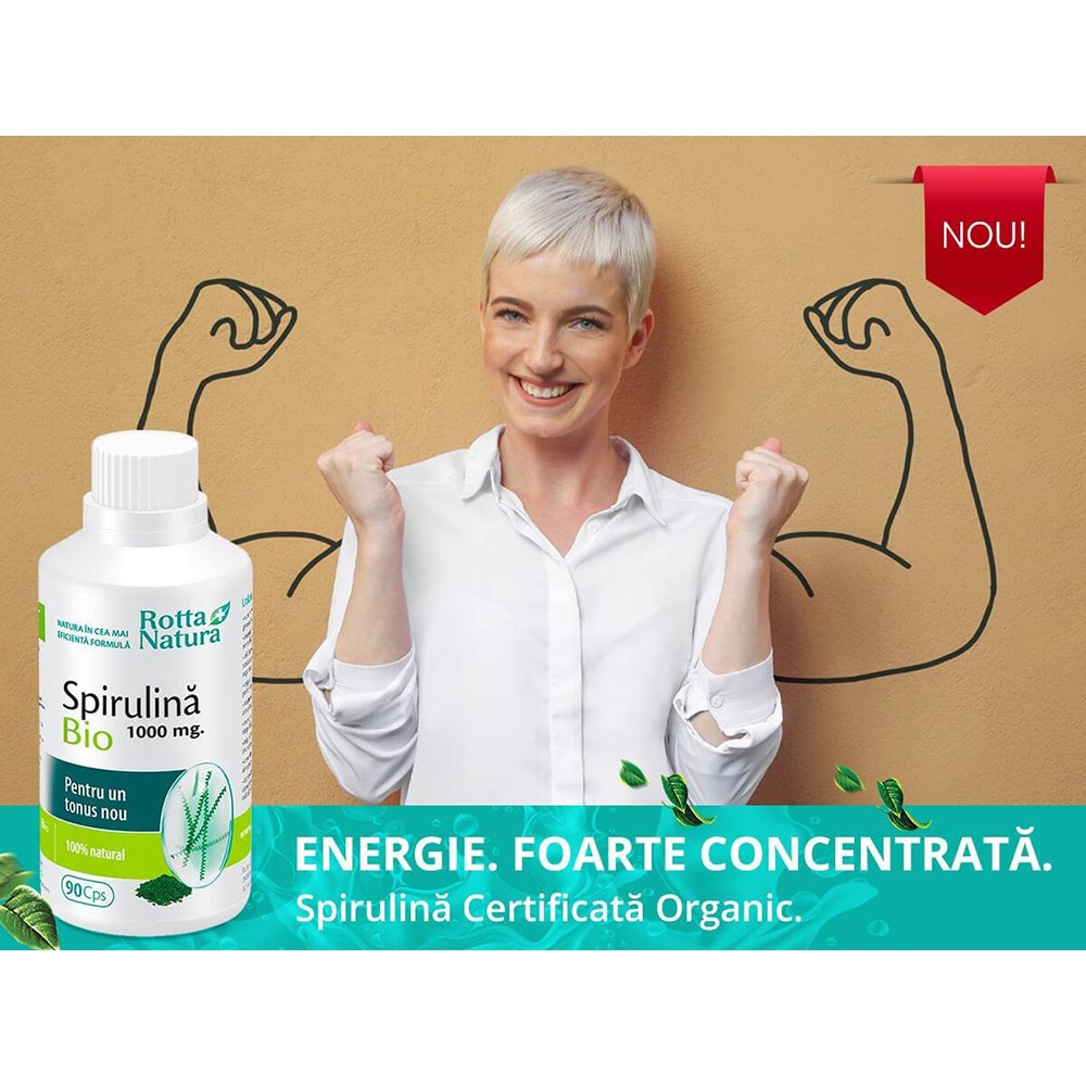 Supliment alimentar Spirulina Bio 1000mg, 90 comprimate, ROTTA NATURA
