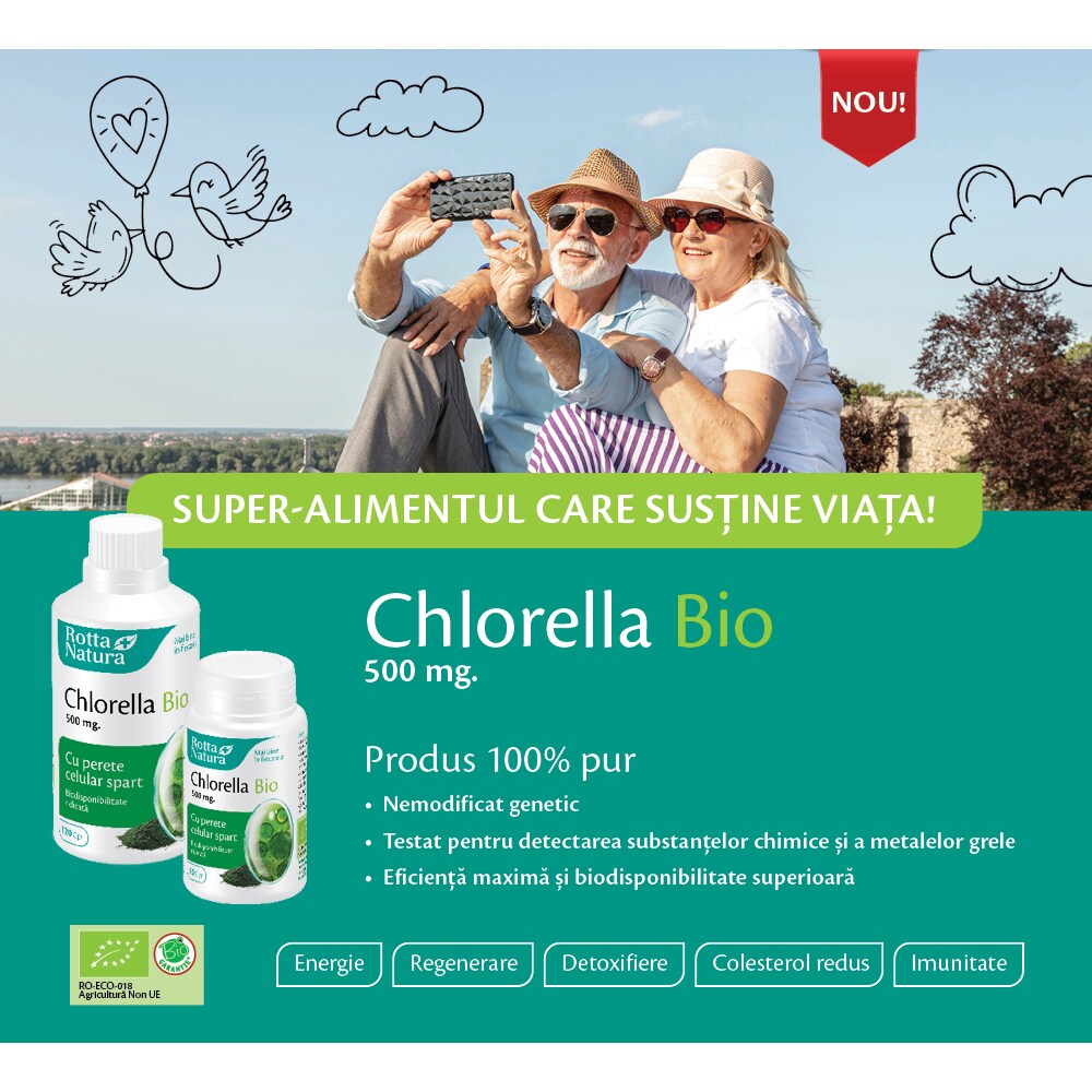 Supliment alimentar Chlorella Bio 500mg, 60 comprimate, ROTTA NATURA