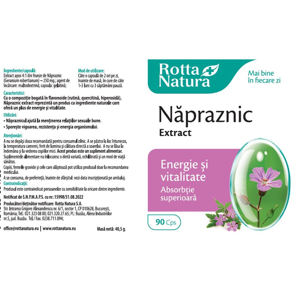 Supliment alimentar Napraznic Extract, 90 capsule, ROTTA NATURA