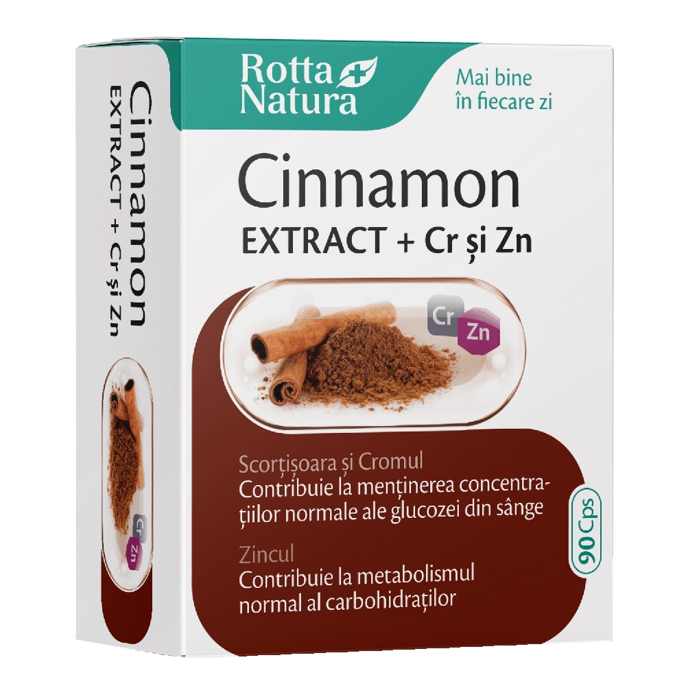 Supliment alimentar Cinnamon Extract + Crom si Zinc, 90 capsule, ROTTA NATURA