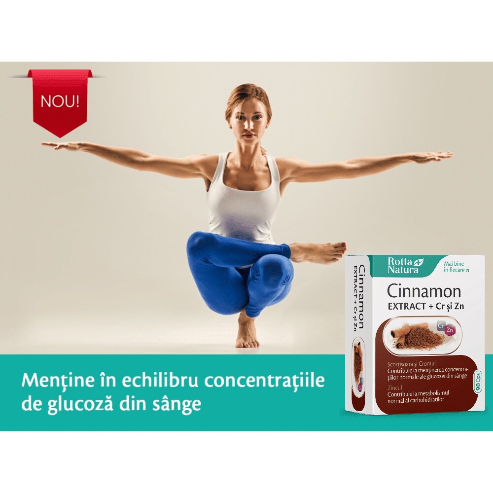 Supliment alimentar Cinnamon Extract + Crom si Zinc, 90 capsule, ROTTA NATURA