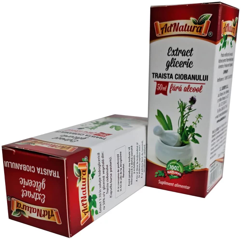 Supliment alimentar Extract Gliceric Traista Ciobanului, 50 ml, ADNATURA