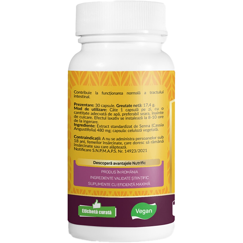 Supliment Senna laxativ natural, 30 capsule, NUTRIFIC