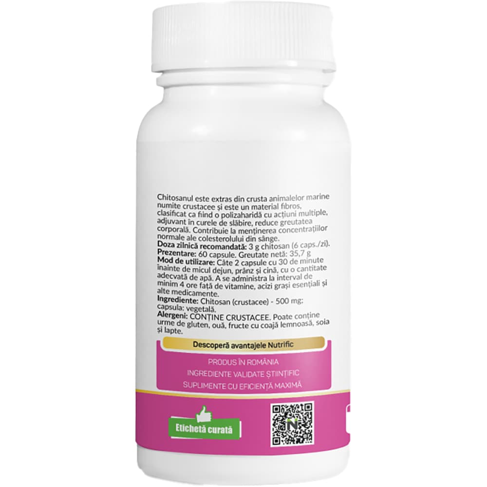 Supliment alimentar Chitosan 500 mg, 60 capsule vegetale, NUTRIFIC
