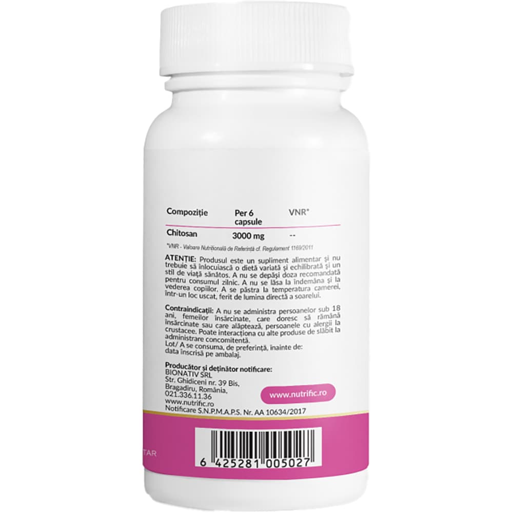 Supliment alimentar Chitosan 500 mg, 60 capsule vegetale, NUTRIFIC