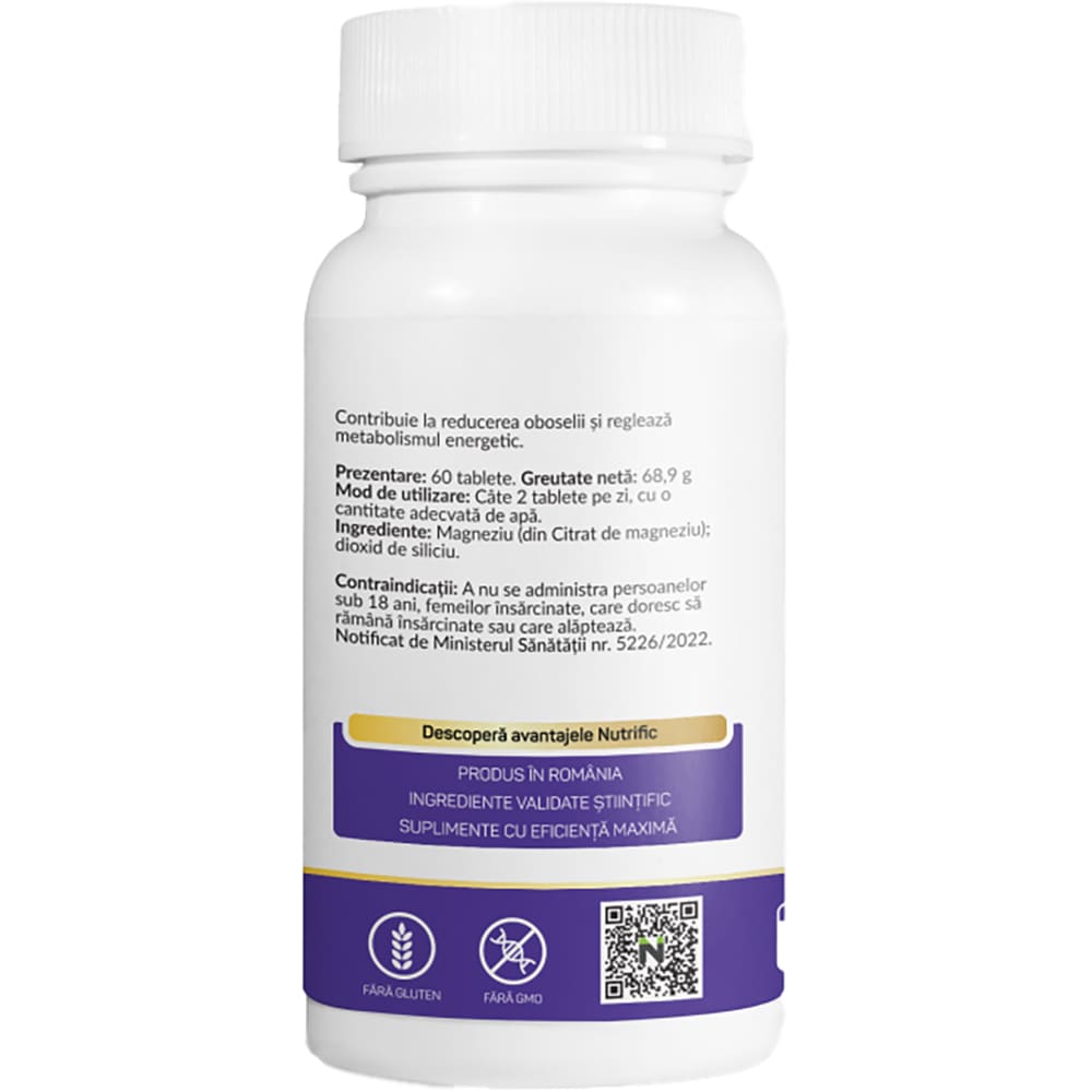 Supliment Magneziu Citrat 375mg, 60 tablete, NUTRIFIC