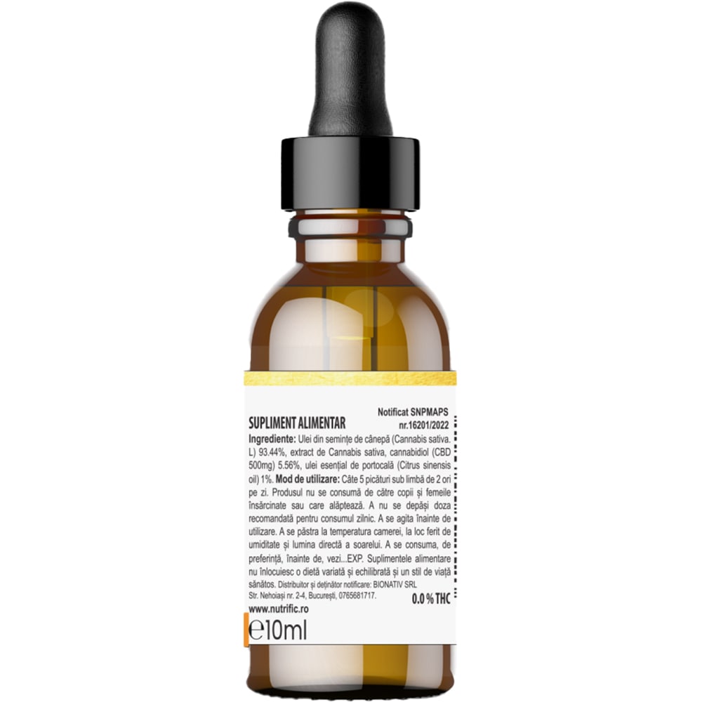 Ulei CBD 5% Spectru Complet, 500 mg Cannabidiol, 10 ml, NUTRIFIC