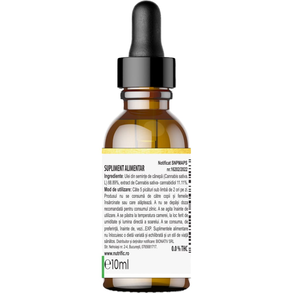 Ulei CBD 10% Spectru Complet, 1000 mg Cannabidiol, 10 ml, NUTRIFIC