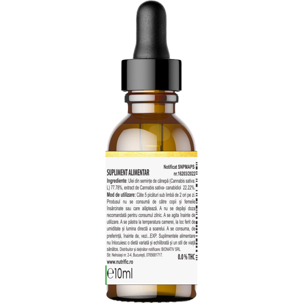 Ulei CBD 20% Spectru Complet, 2000 mg Cannabidiol, 10 ml, NUTRIFIC