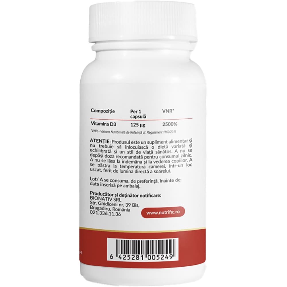 Supliment Vitamina D3 Ultra 5000IU, 30 capsule, NUTRIFIC