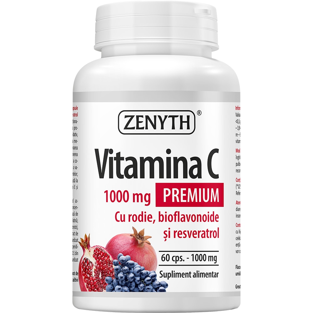 Supliment Vitamina C Premium cu Rodie Bioflavonoide si Resveratrol 1000 mg, 60 capsule, ZENYTH