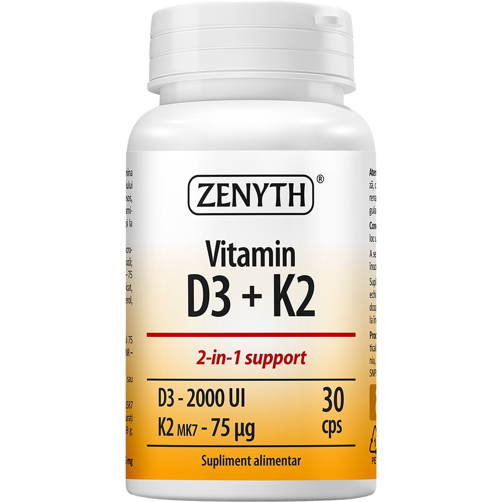 Supliment Vitamin D3-2000 UI + K2-75 MCG, 30 capsule, ZENYTH