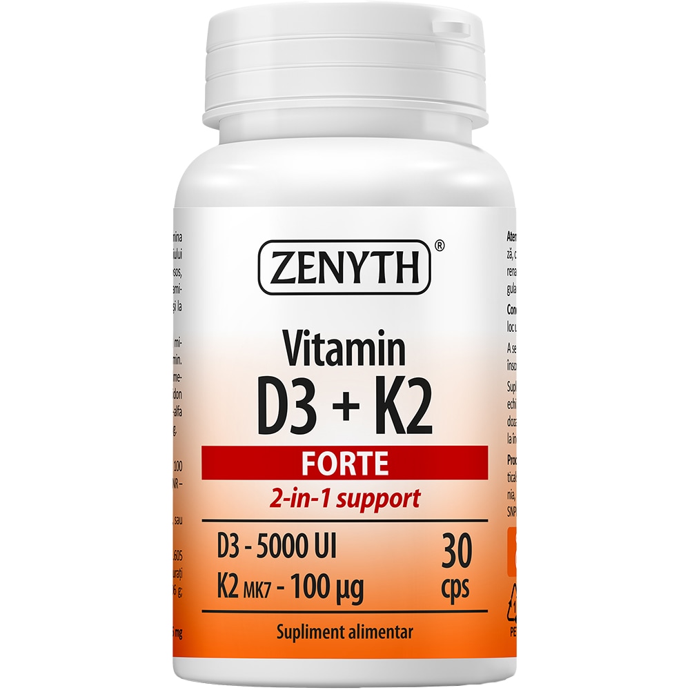 Supliment Vitamin D3-5000 UI + K2 Forte-100 MCG, 30 capsule, ZENYTH