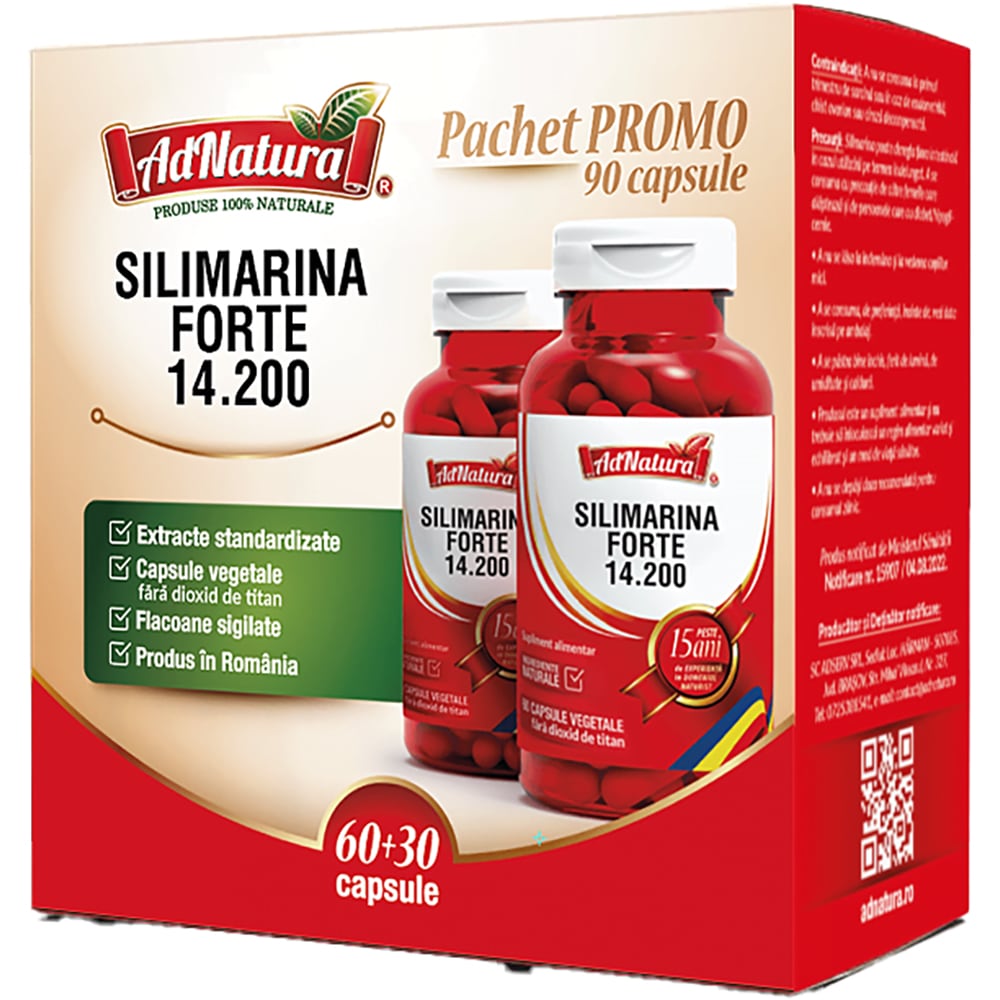 Supliment alimentar Silimarina Forte 14.200, 60+30 capsule, ADNATURA