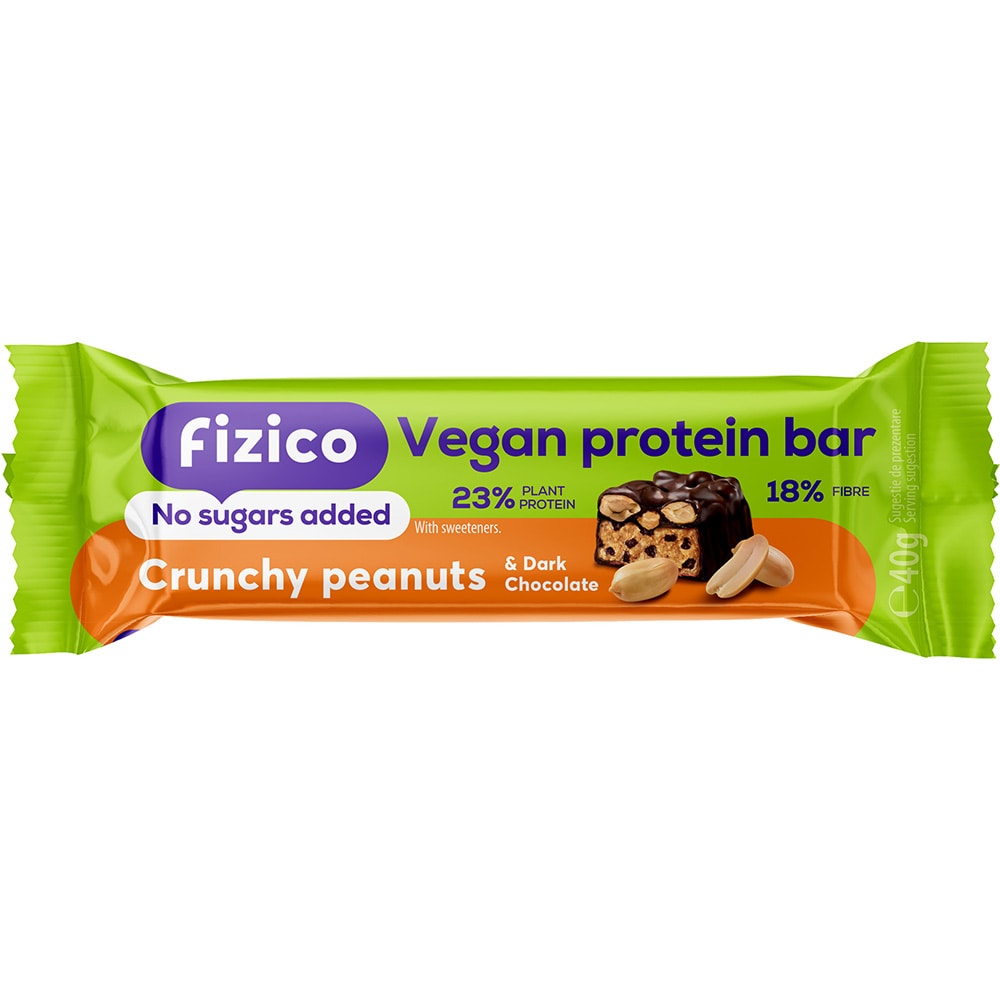 Baton proteic vegan cu arahide si ciocolata Fizico, 28 buc x 40g, SLY NUTRITIA