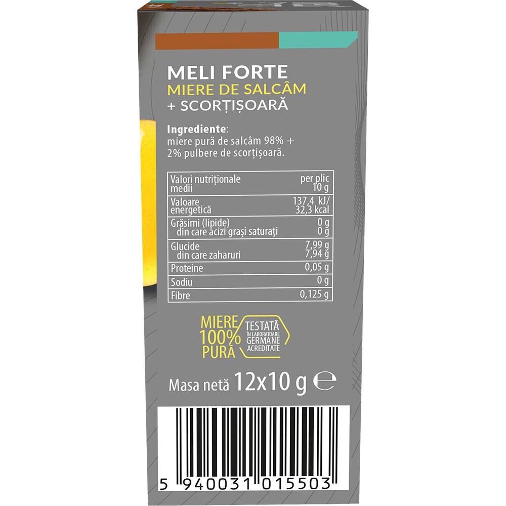 Pachet 2 x Miere de salcam si scortisoara x 12 plicuri, 240 g, MELIFORTE