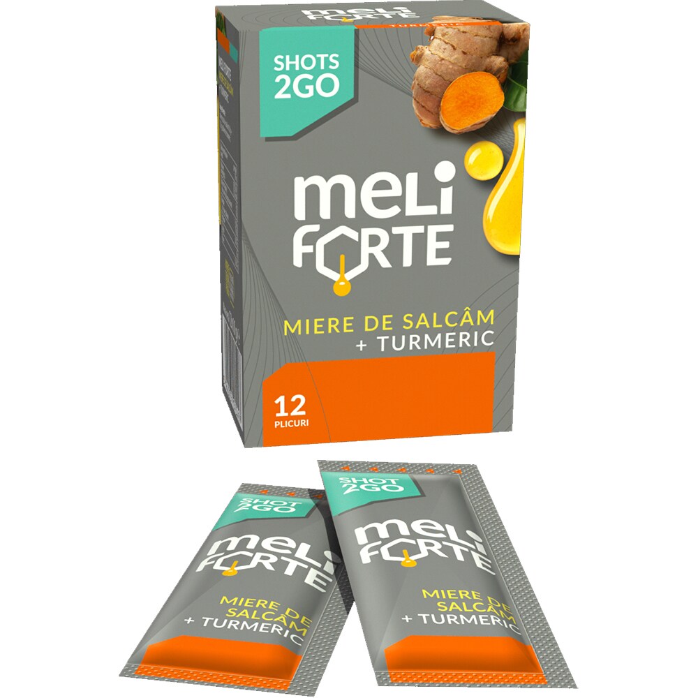 Pachet 2 x Miere de salcam si turmeric x 12 plicuri, 240 g, MELIFORTE