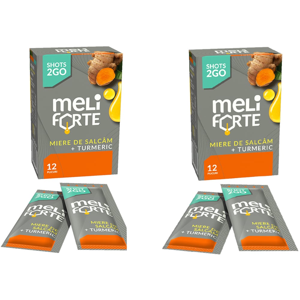 Pachet 2 x Miere de salcam si turmeric x 12 plicuri, 240 g, MELIFORTE