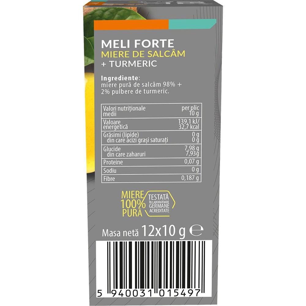Pachet 2 x Miere de salcam si turmeric x 12 plicuri, 240 g, MELIFORTE