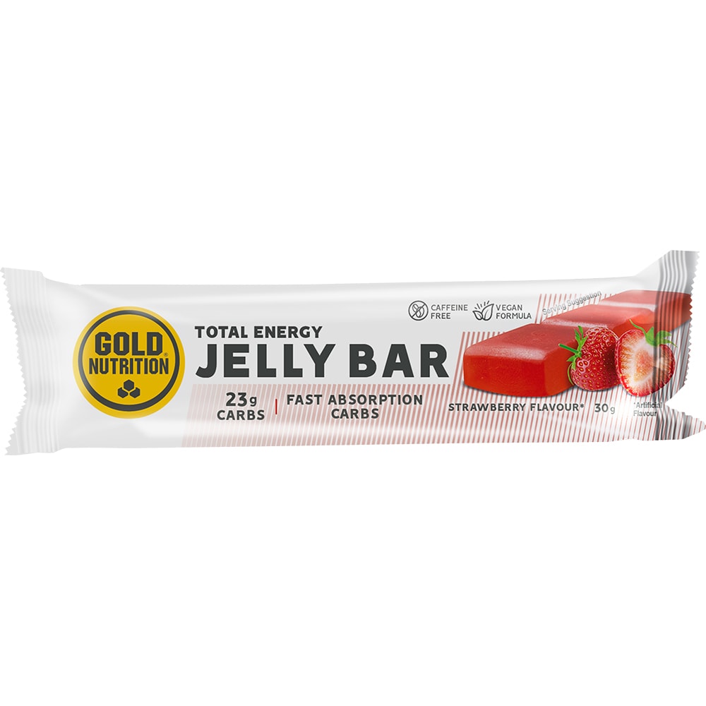 Baton Jeleu Energizant cu Capsuni, 30 g x 15 bucati, GOLDNUTRITION