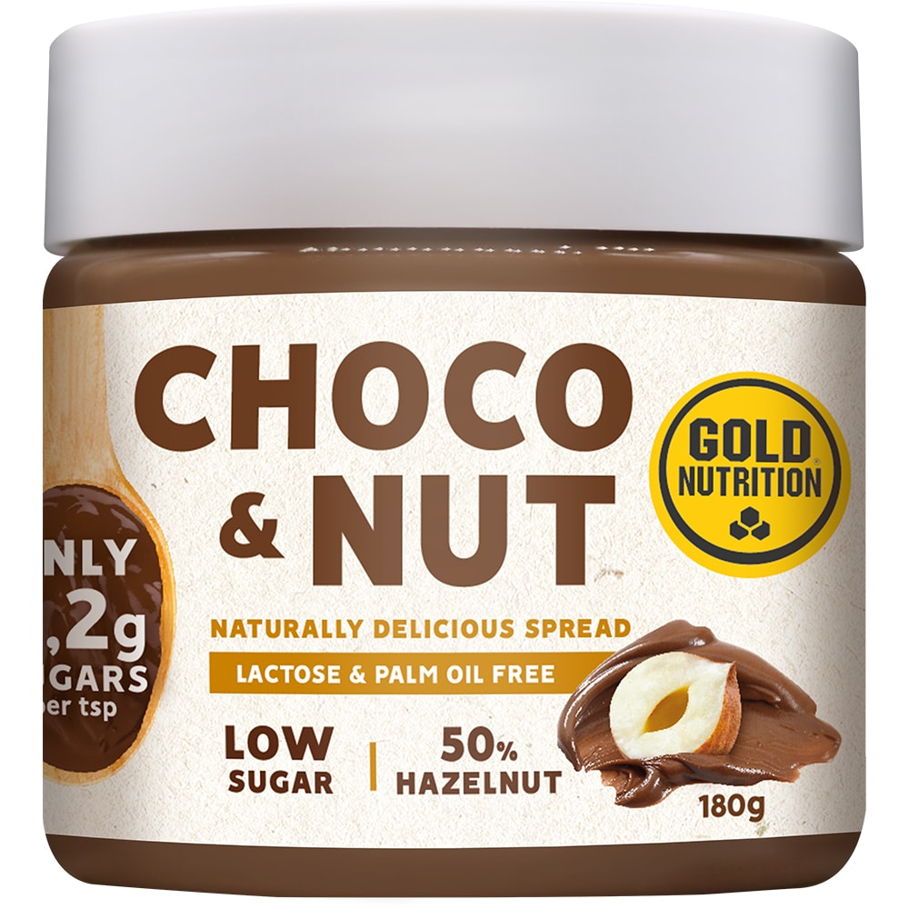 Crema tartinabila Choco&Nut Low Sugar, 180 g, GOLDNUTRITION