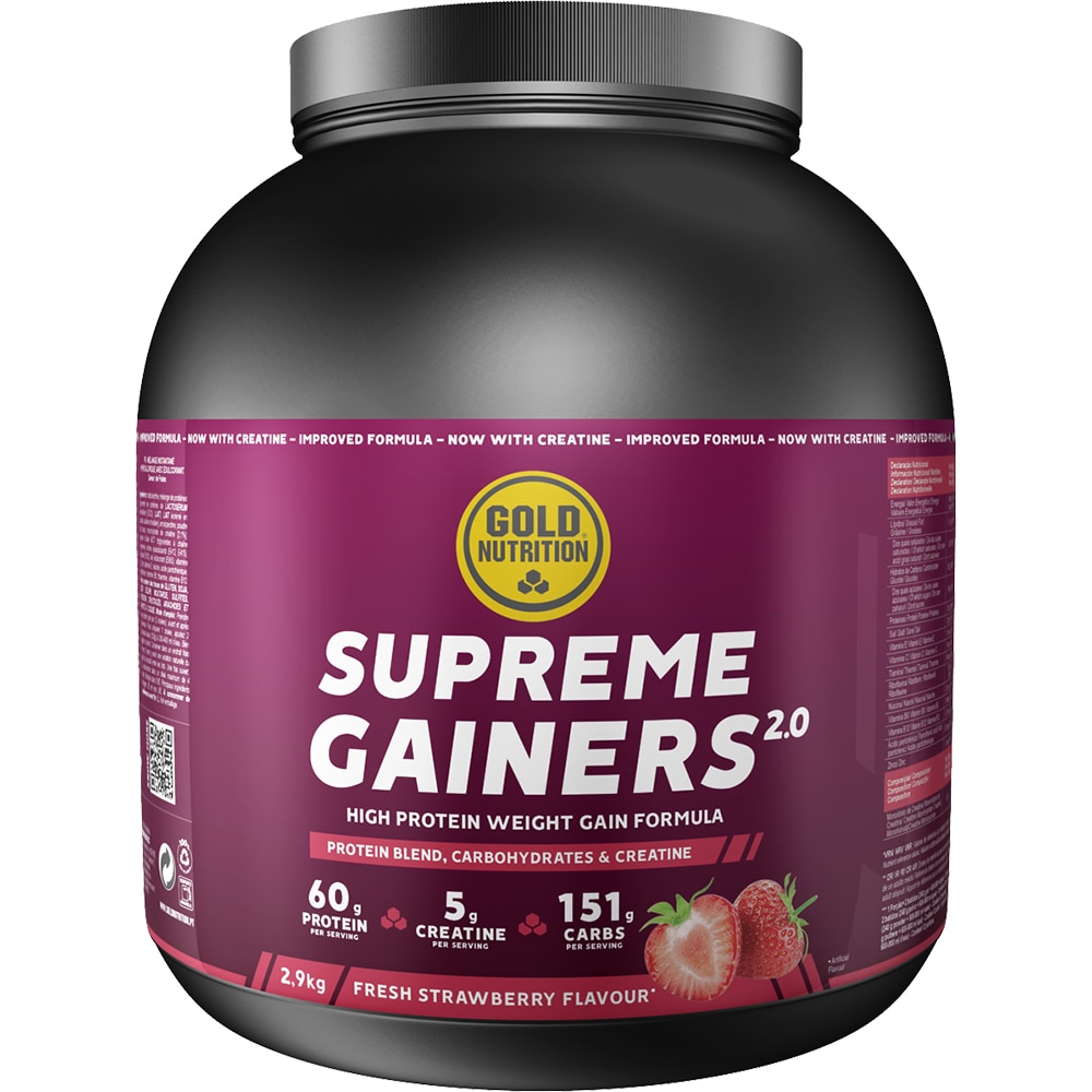 Supliment pentru cresterea masei musculare Supreme Gainers, capsuni, 2900 g, GOLDNUTRITION