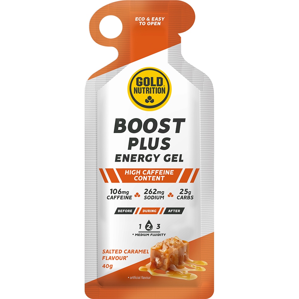 Gel Boost Plus, aroma caramel sarat, 40 g x 16 bucati, GOLDNUTRITION