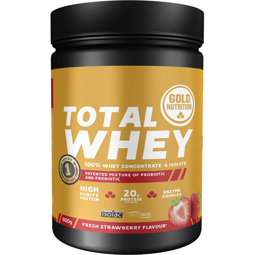 Pudra proteica Total Whey, capsuni, 800 g, GOLDNUTRITION