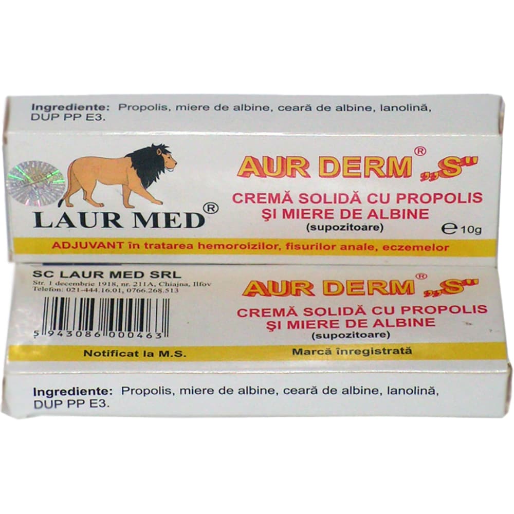 Supozitoare Aur Derm Propolis si Miere de albine, 1.5 g x 10 bucati, LAUR MED