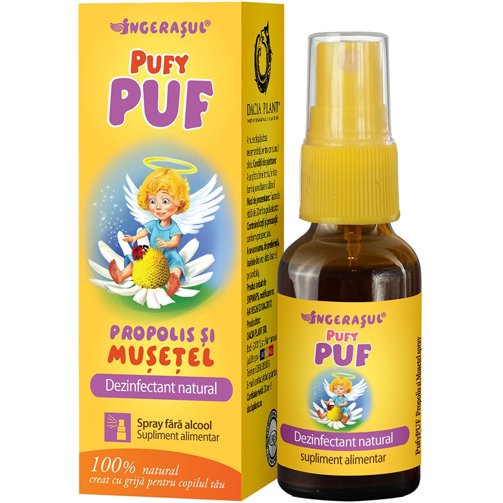 Supliment alimentar Spray PufyPuf cu extract de Propolis si Musetel, 20 ml, DACIA PLANT