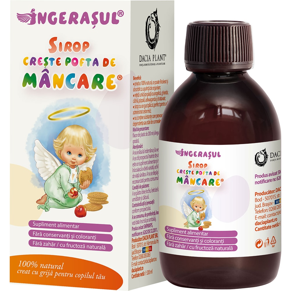 Supliment alimentar Sirop Creste pofta de mancare Ingerasul, 200 ml, DACIA PLANT