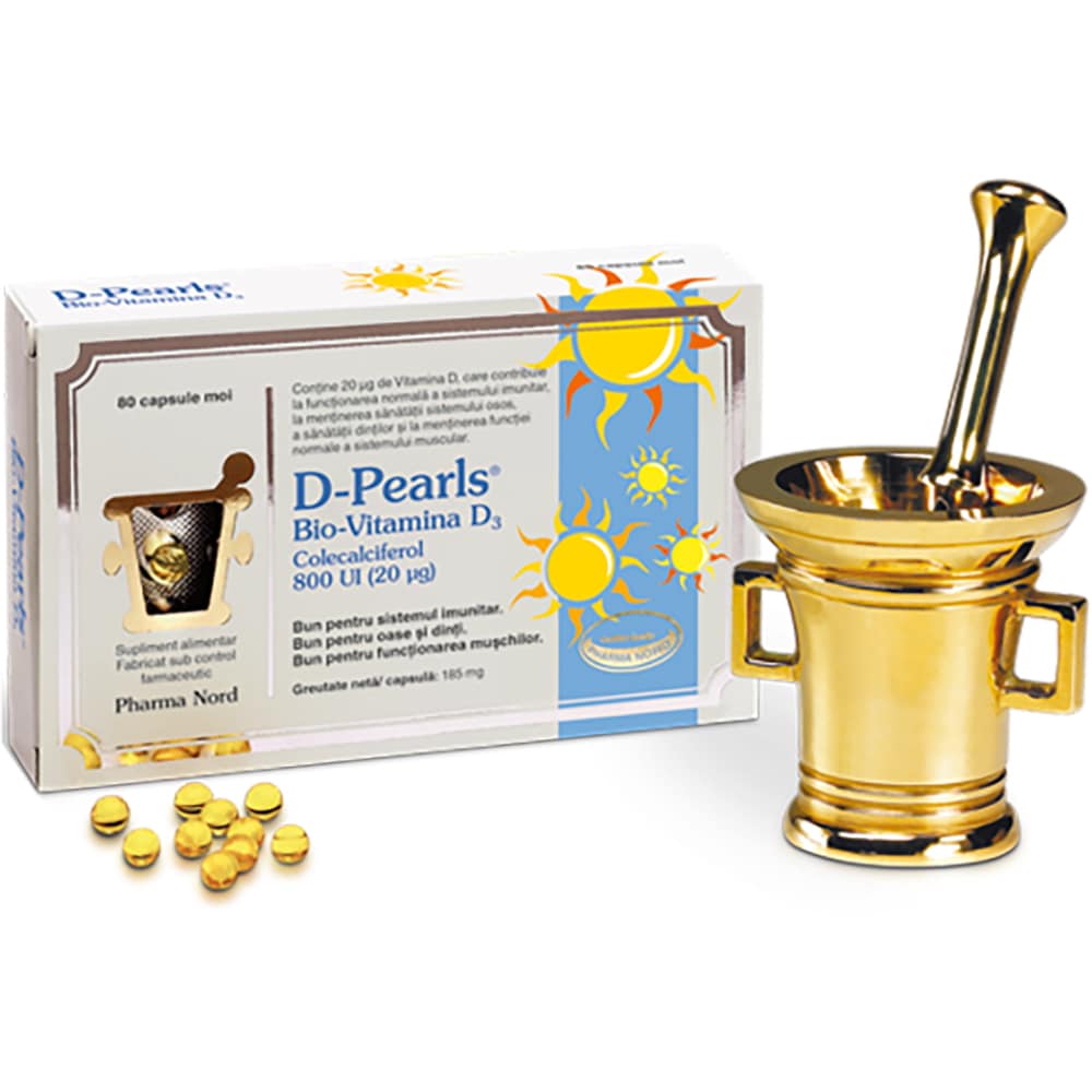 Supliment alimentar D-Pearls Bio-Vitamina D3 20 mcg, 80 capsule moi, PHARMA NORD