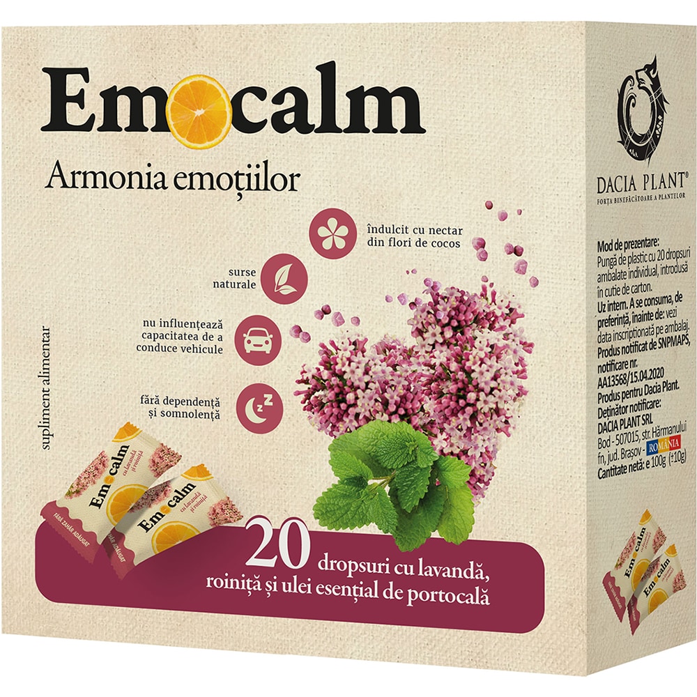 Supliment alimentar Emocalm, 20 dropsuri, DACIA PLANT