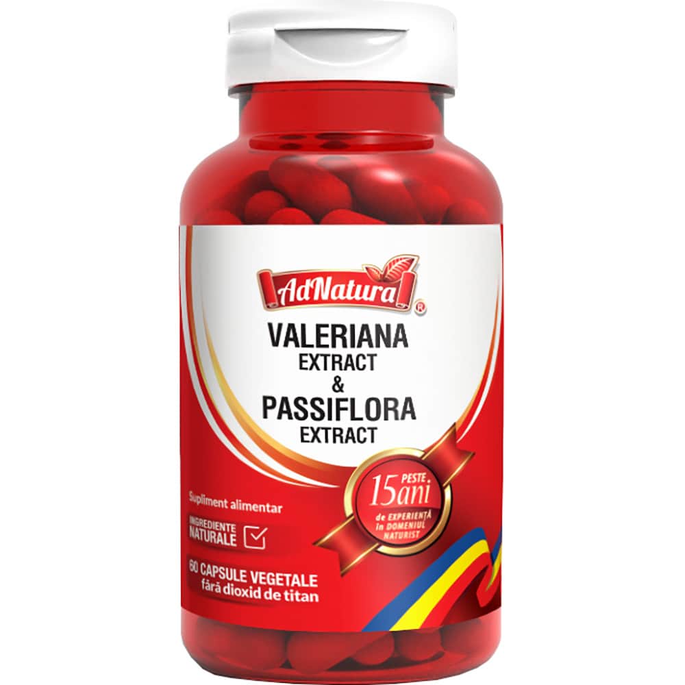 Supliment alimentar Valeriana Extract si Passiflora Extract, 60 capsule, AD NATURA