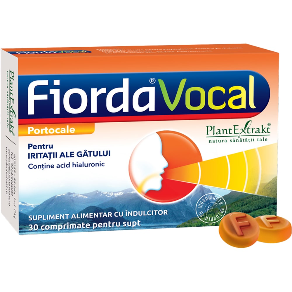 Supliment alimentar FiordaVocal cu aroma de portocale, 30 comprimate, PLANTEXTRAKT